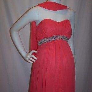 Misses Hi-Lo Chiffon Dress Strapless Rhines Coral